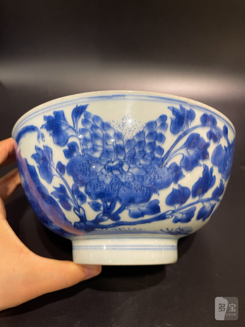 清康熙 青花锦鸡牡丹纹大碗 - 图8